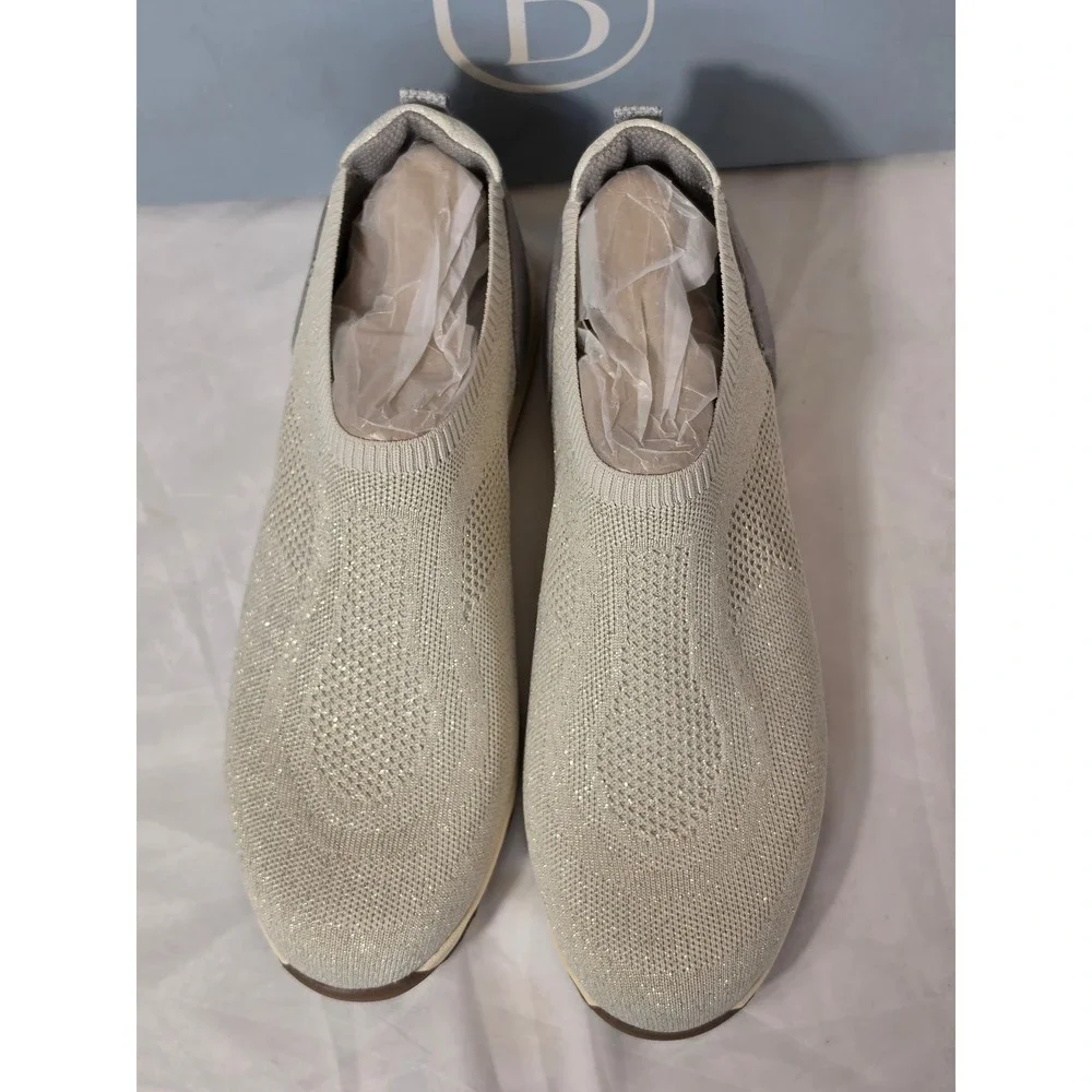 Bzees LifeStride Respect Oyster Grey Metallic Knit Slip On Sneakers Womens 11 M